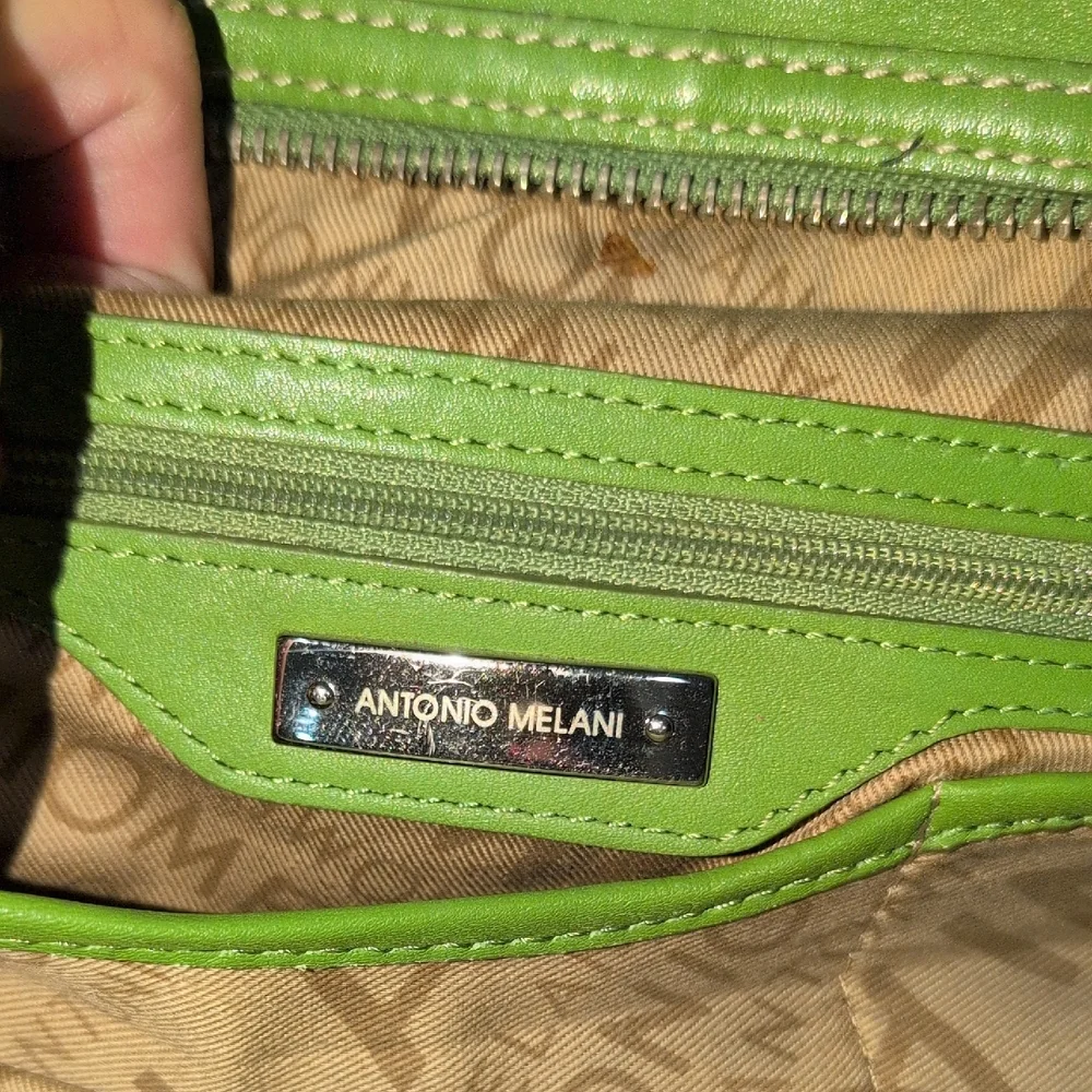 ANTONIO MELANI Green Satchel with Silver Accents